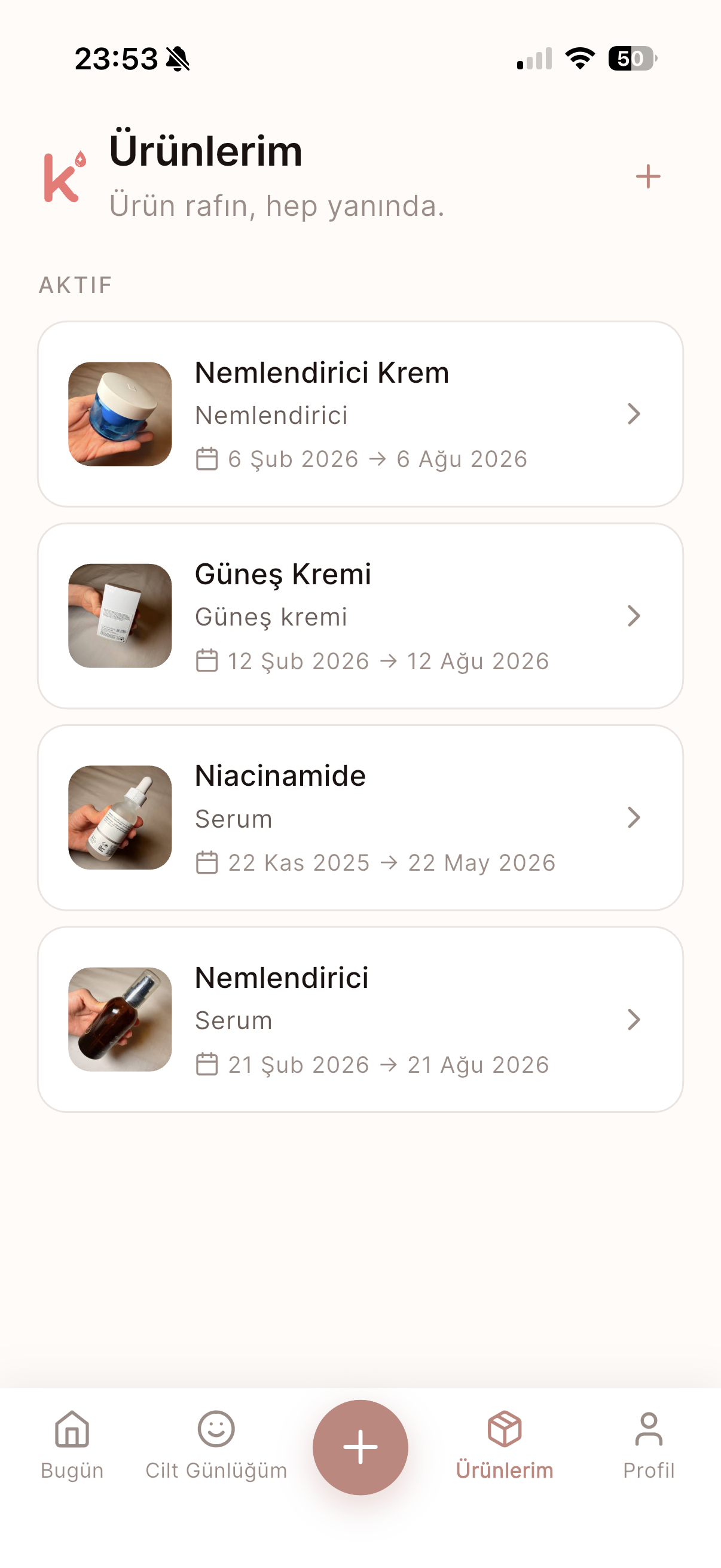 Kuzi — Ürünlerim ekranı